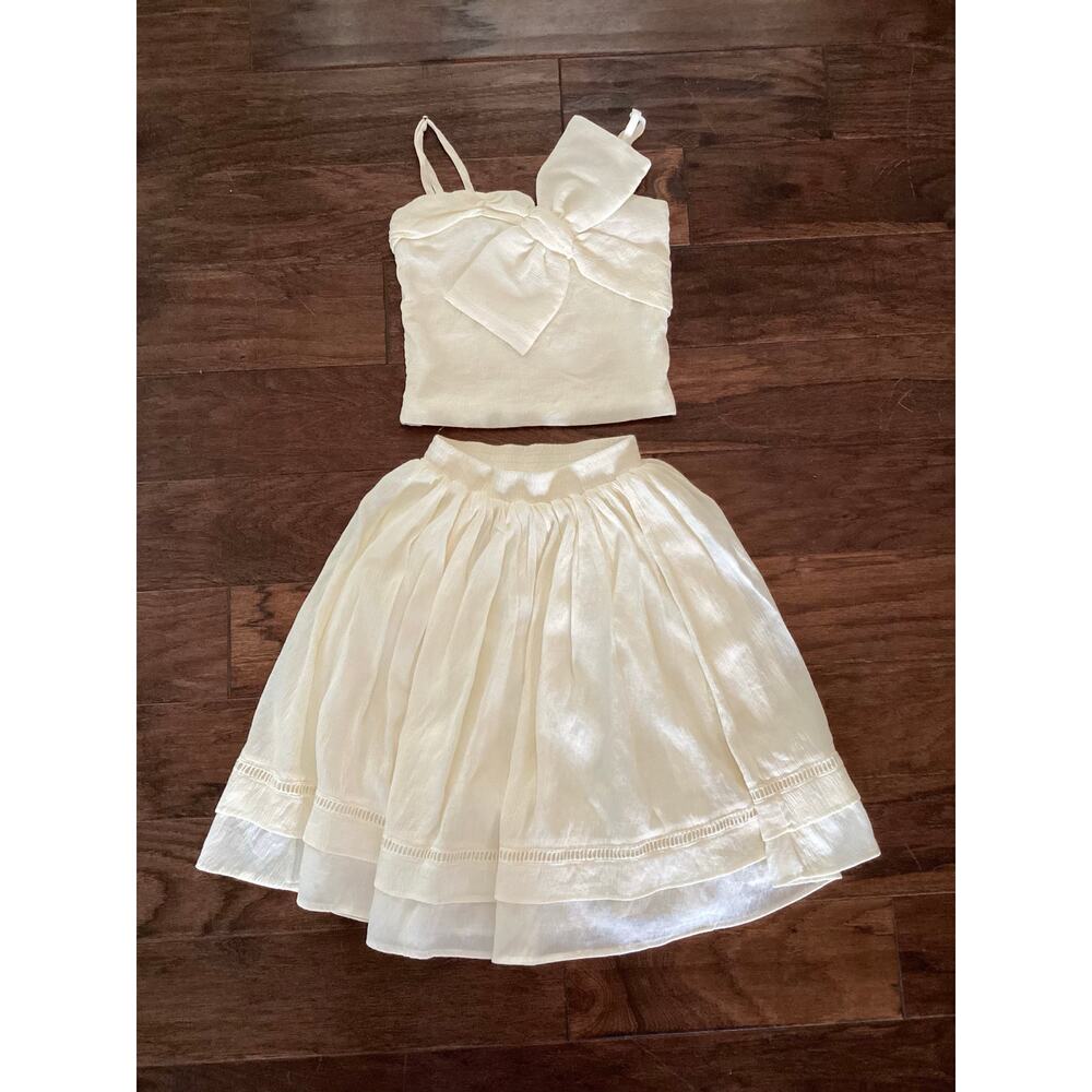 Mia Joy Two-Piece Matching Set with Bow‎ Crop Top & Sheer Midi Skirt 14